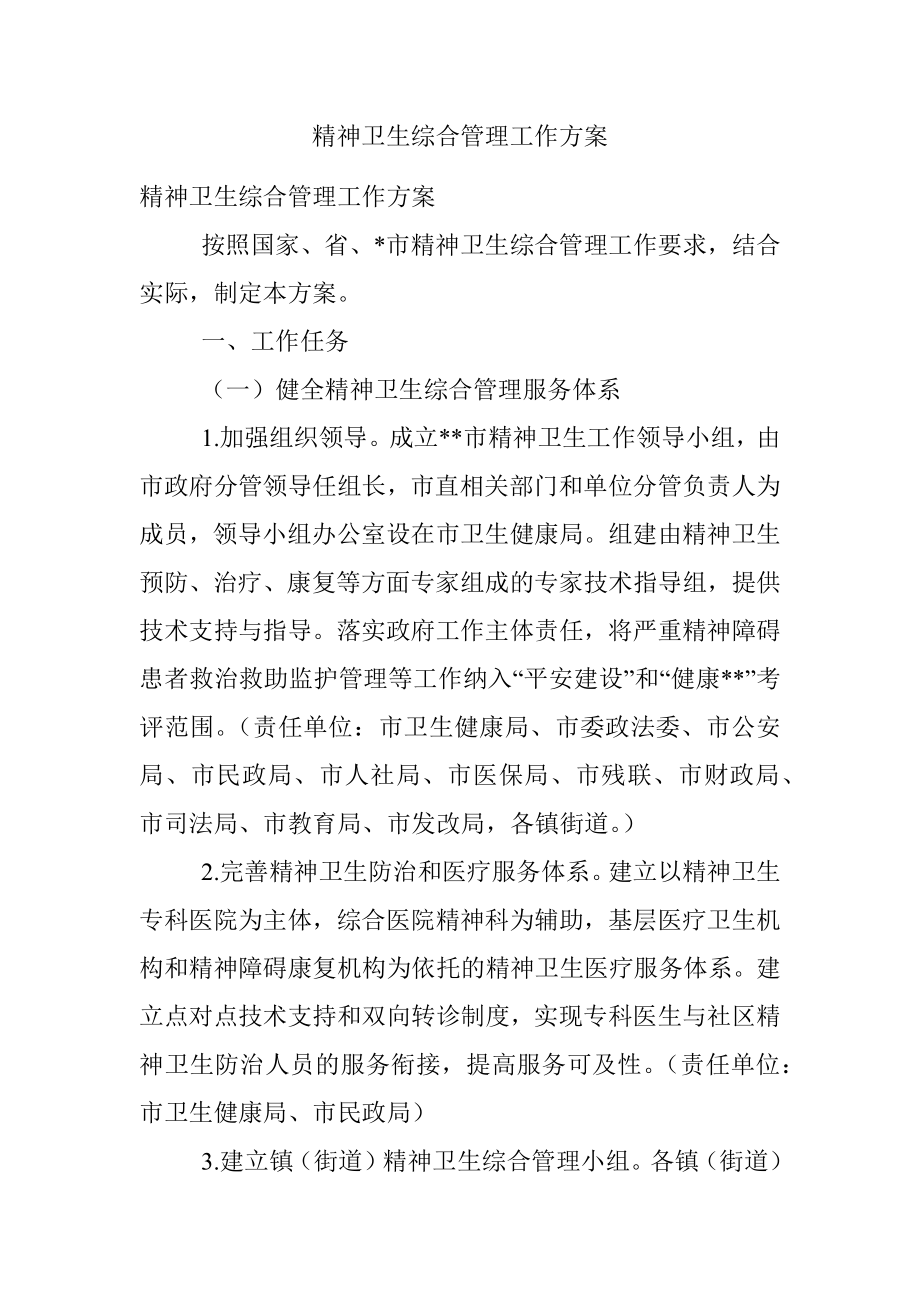 精神卫生综合管理工作方案.docx_第1页