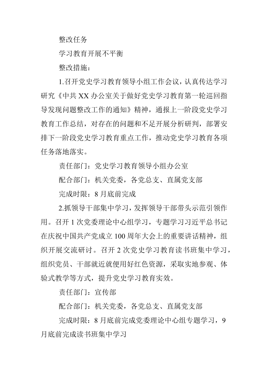 中共XX学校委员会 党史学习教育第一轮巡回指导反馈问题的 整改方案.docx_第2页