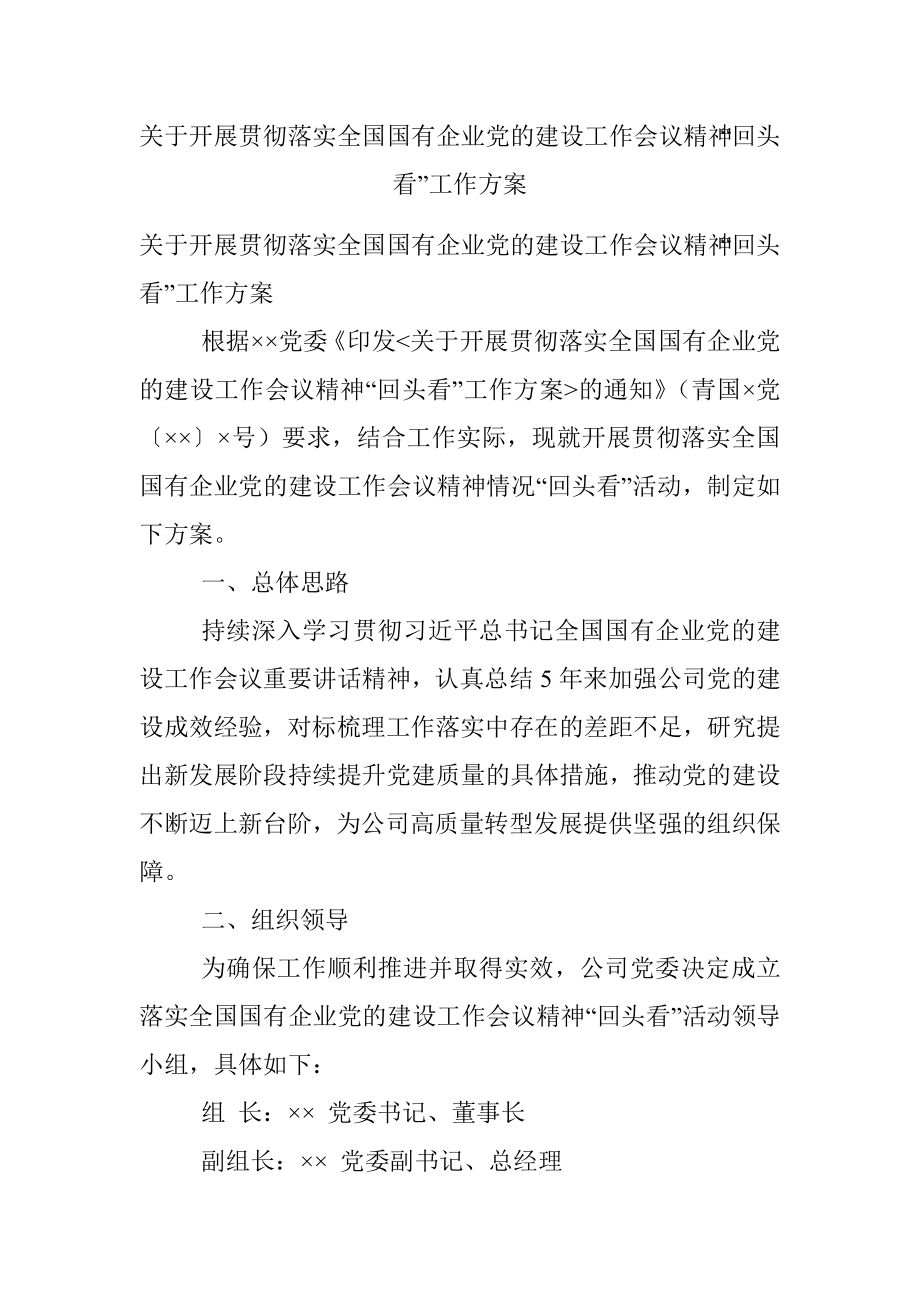 关于开展贯彻落实全国国有企业党的建设工作会议精神“回头看”工作方案.docx_第1页