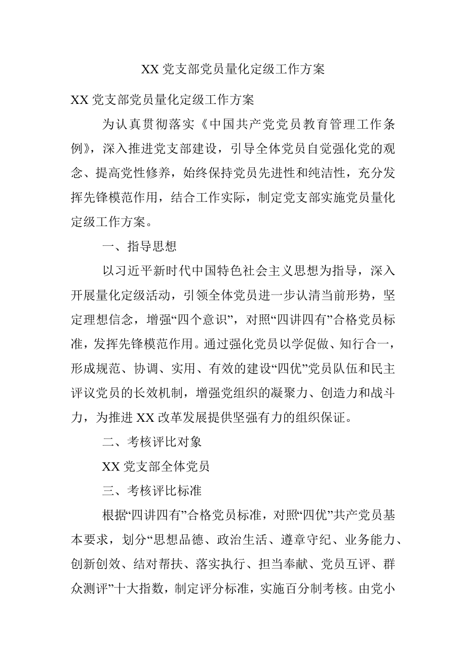 XX党支部党员量化定级工作方案.docx_第1页