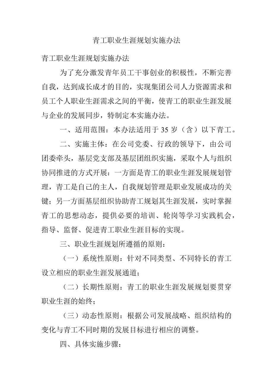 青工职业生涯规划实施办法.docx_第1页