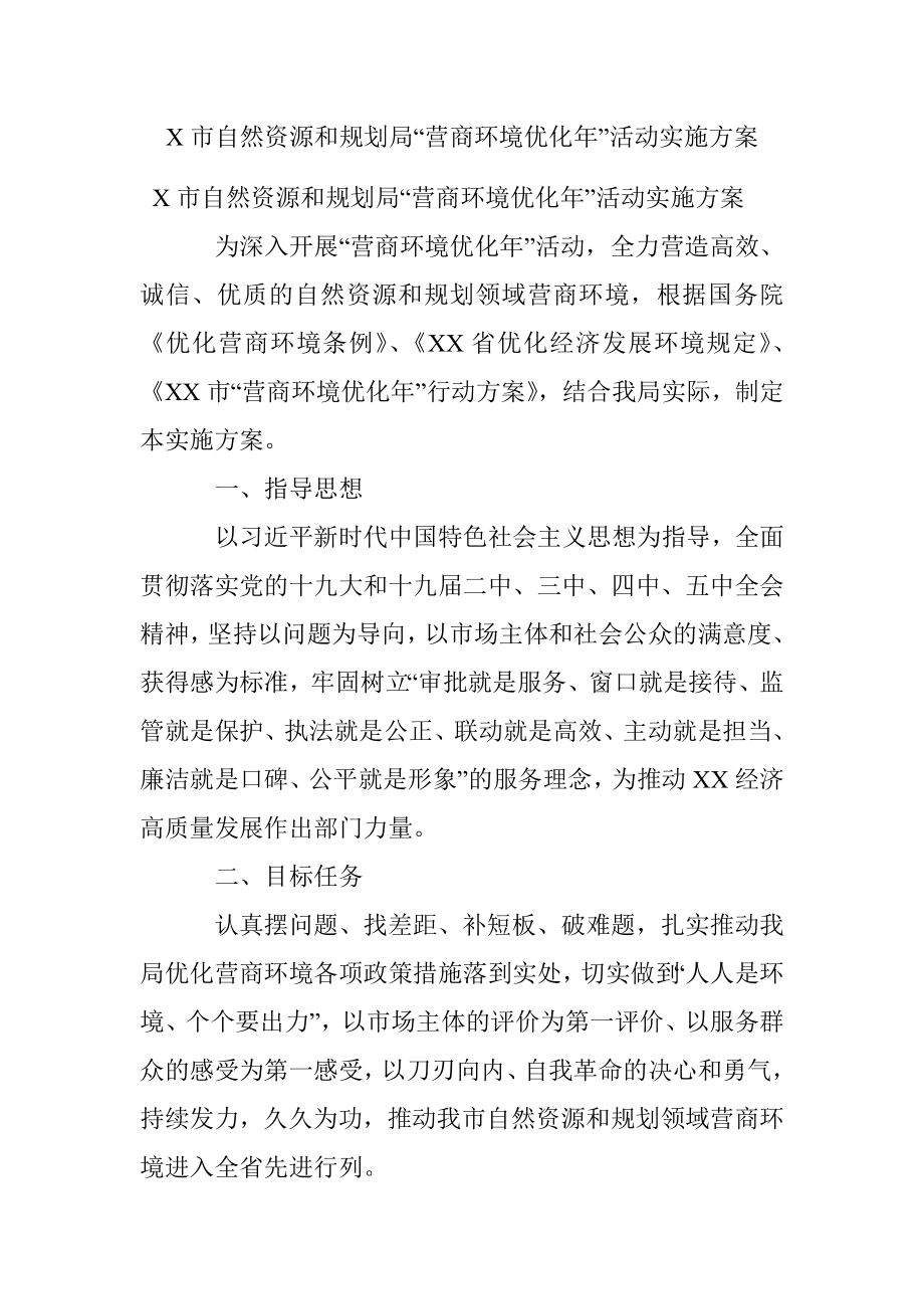 X市自然资源和规划局“营商环境优化年”活动实施方案.docx_第1页