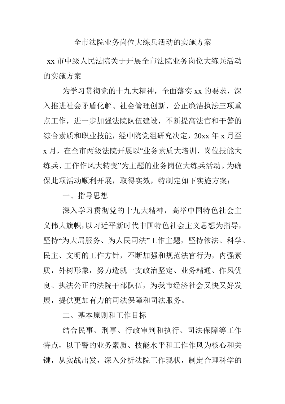 全市法院业务岗位大练兵活动的实施方案.docx_第1页