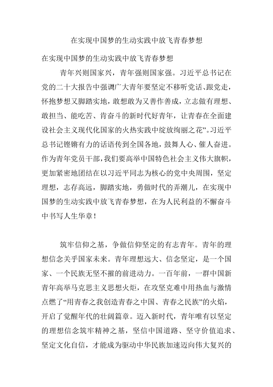 在实现中国梦的生动实践中放飞青春梦想.docx_第1页