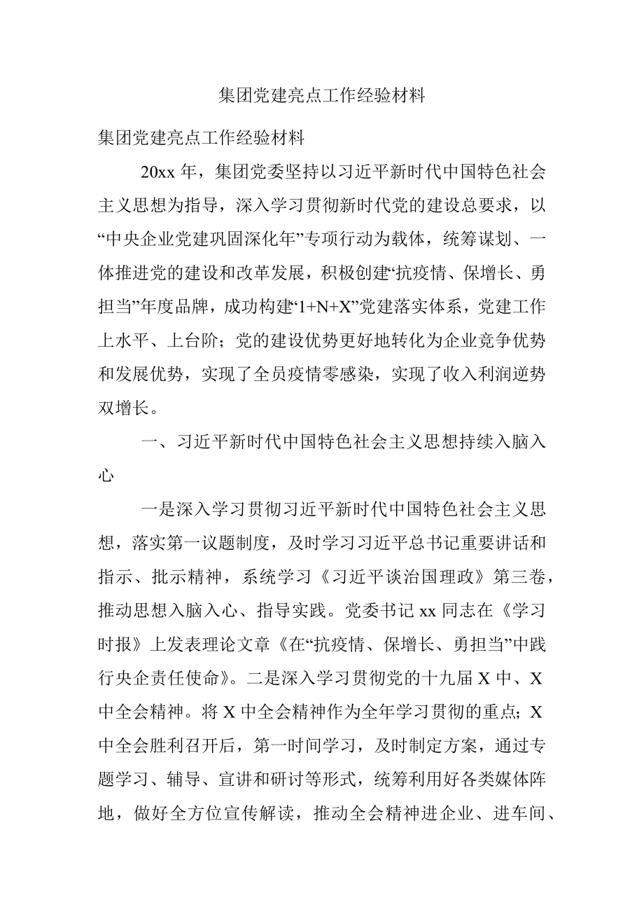 集团党建亮点工作经验材料.docx_第1页