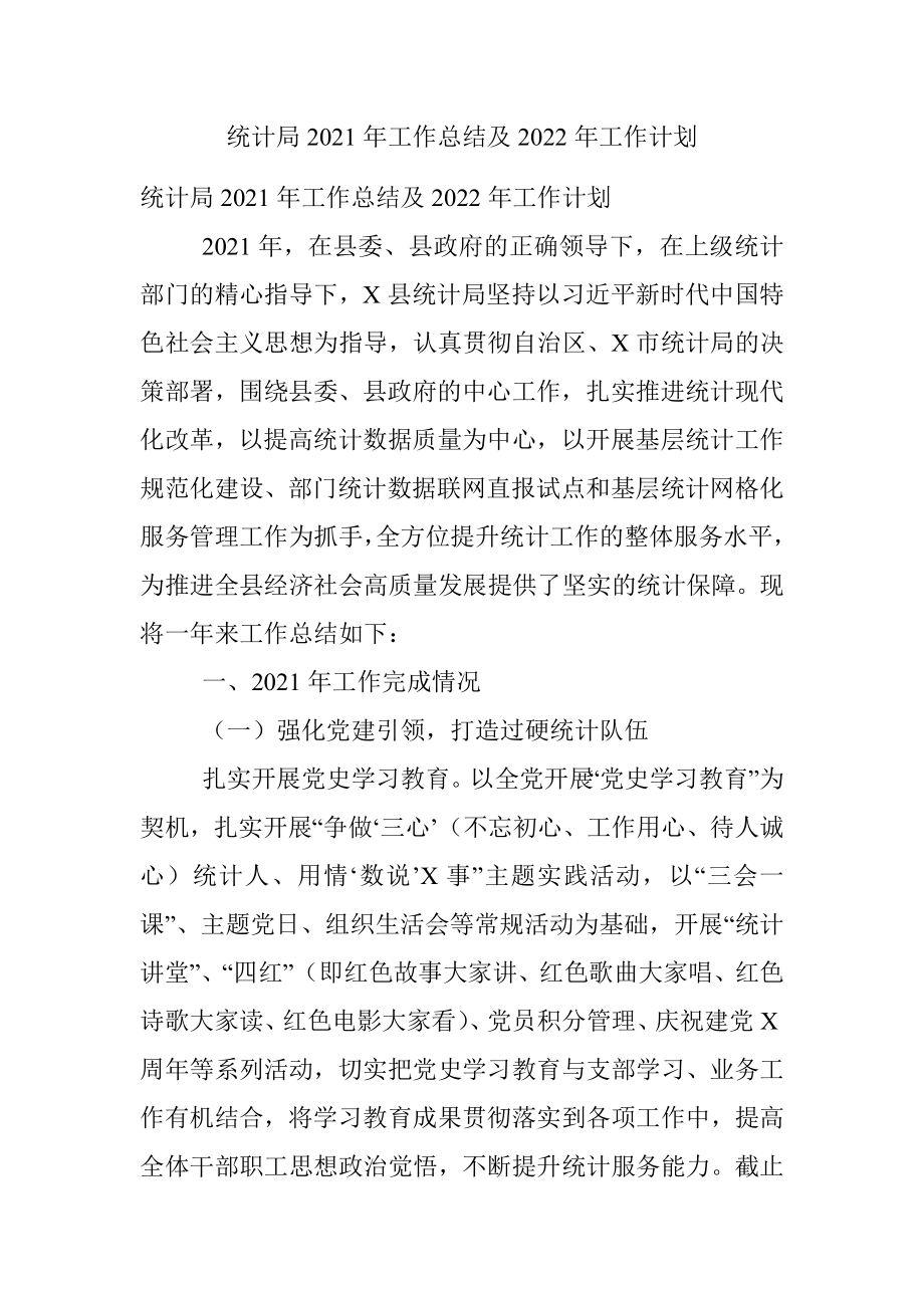 统计局2021年工作总结及2022年工作计划.docx_第1页