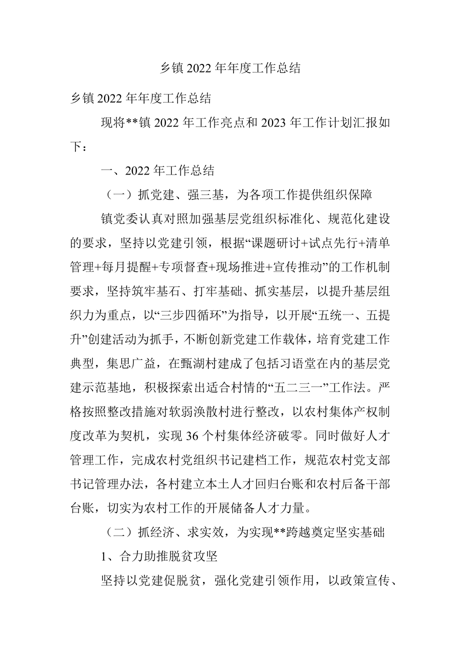 乡镇2022年年度工作总结.docx_第1页