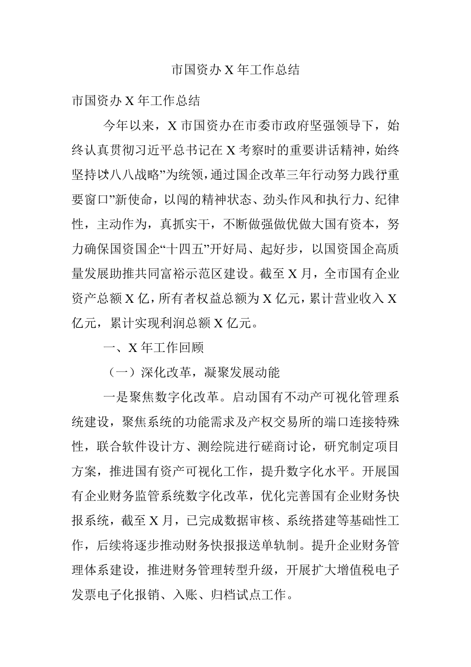 市国资办X年工作总结.docx_第1页