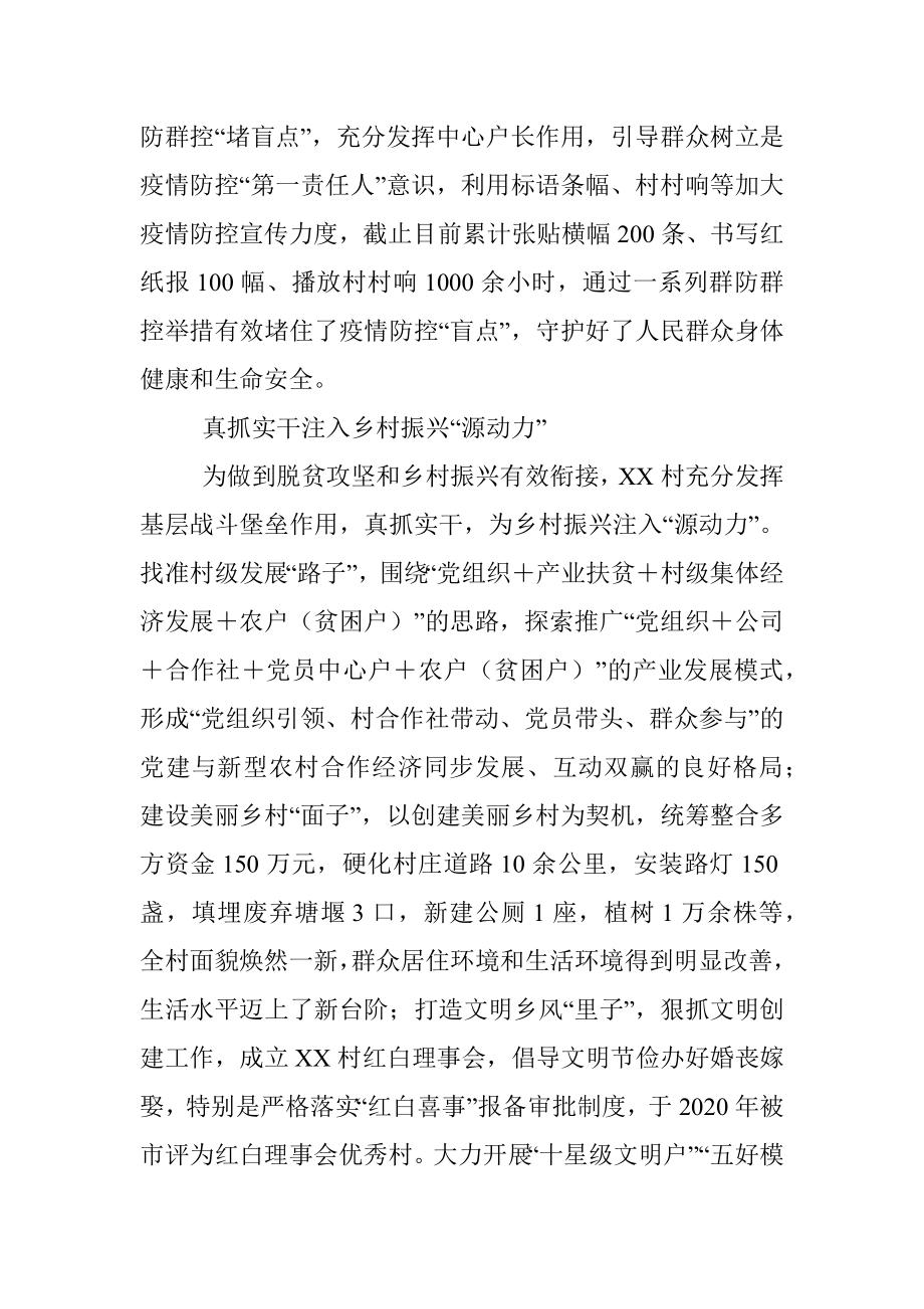 为民服务葆初心 支部堡垒耀党旗——XX村党支部先进事迹.docx_第3页