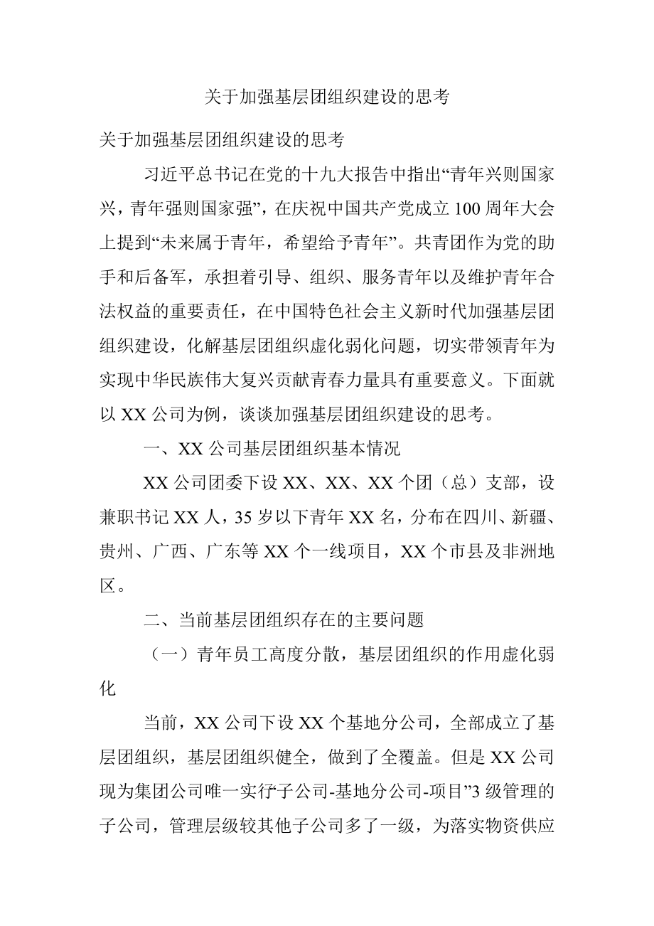 关于加强基层团组织建设的思考.docx_第1页