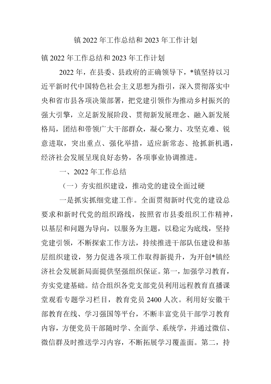 镇2022年工作总结和2023年工作计划_2.docx_第1页