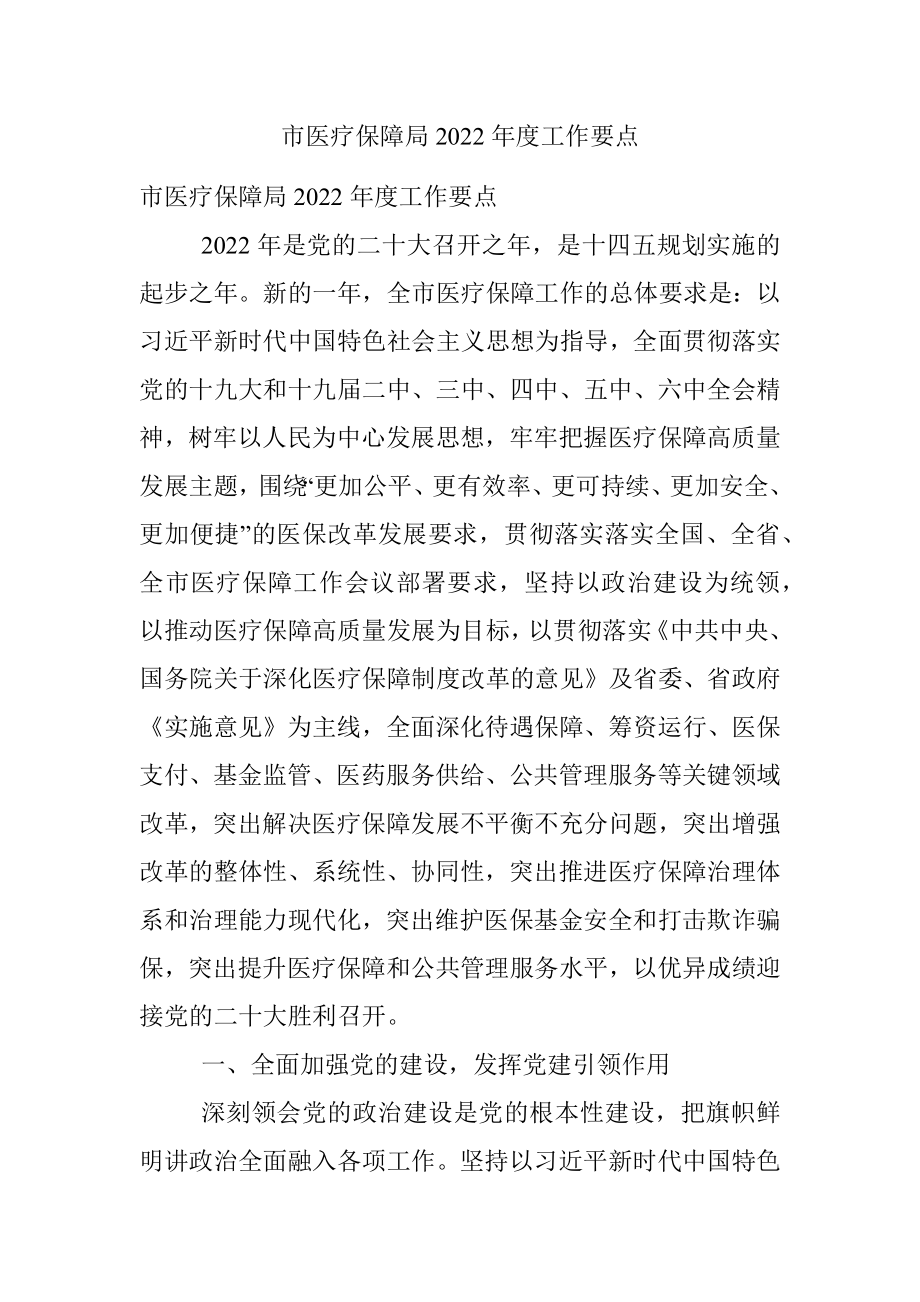 市医疗保障局2022年度工作要点.docx_第1页