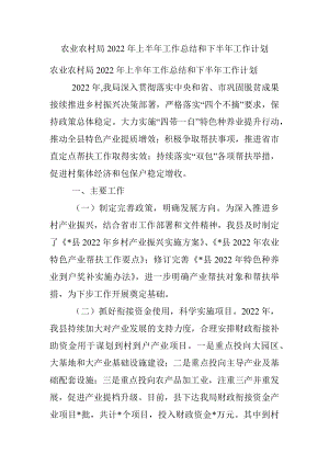 农业农村局2022年上半年工作总结和下半年工作计划.docx