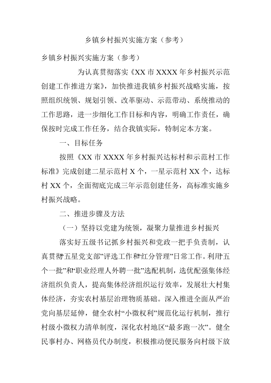 乡镇乡村振兴实施方案（参考）.docx_第1页