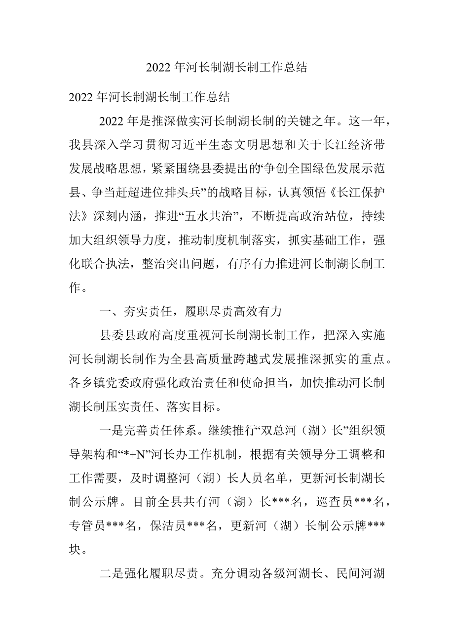 2022年河长制湖长制工作总结.docx_第1页