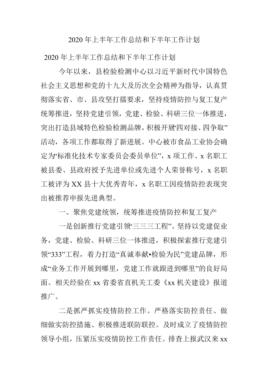 2020年上半年工作总结和下半年工作计划.docx_第1页