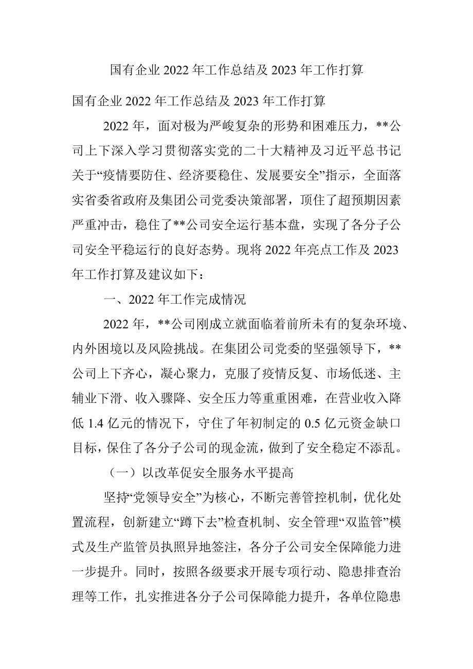 国有企业2022年工作总结及2023年工作打算_1.docx_第1页