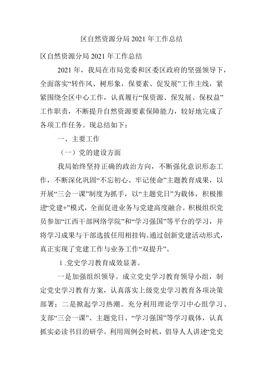 区自然资源分局2021年工作总结.docx_第1页