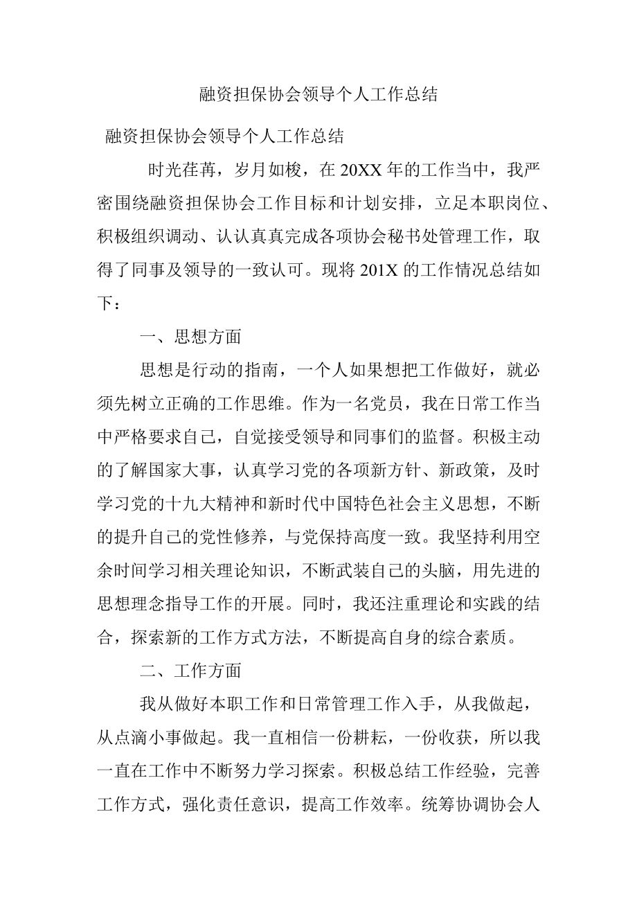 融资担保协会领导个人工作总结.docx_第1页