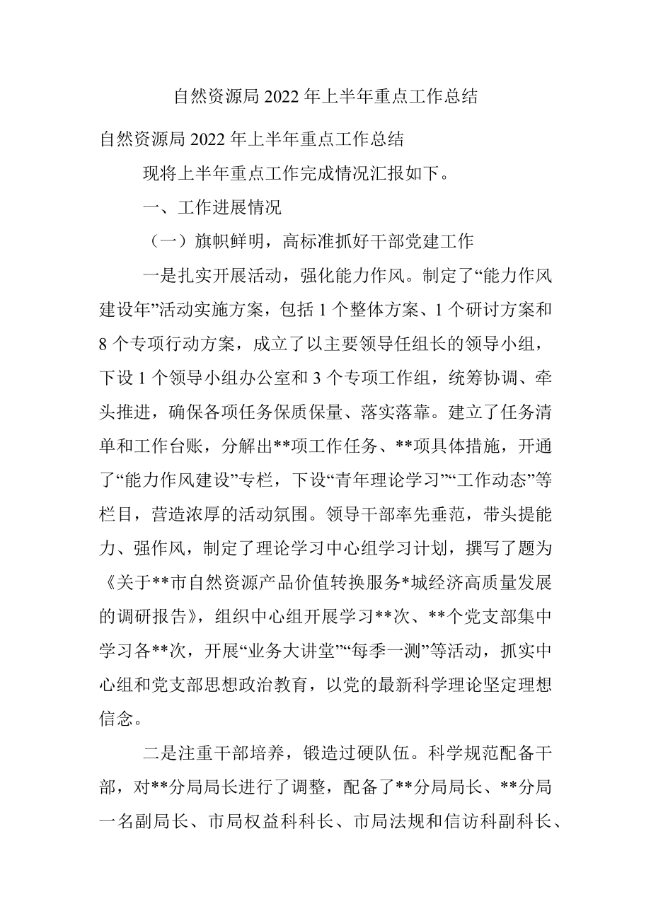 自然资源局2022年上半年重点工作总结.docx_第1页