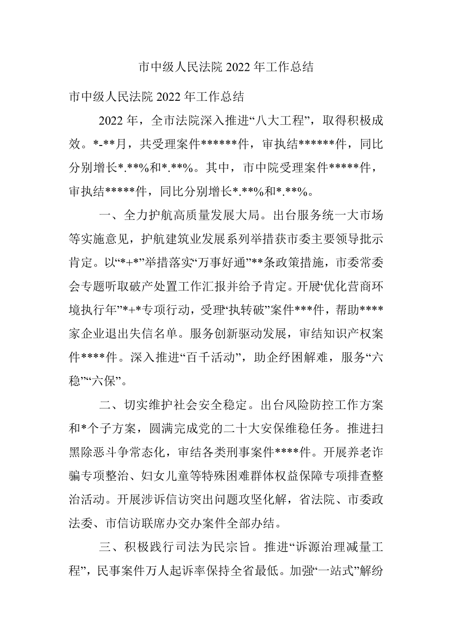 市中级人民法院2022年工作总结.docx_第1页