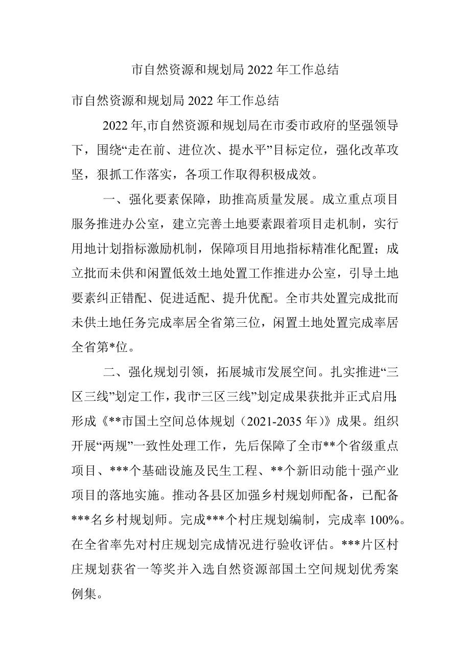 市自然资源和规划局2022年工作总结.docx_第1页