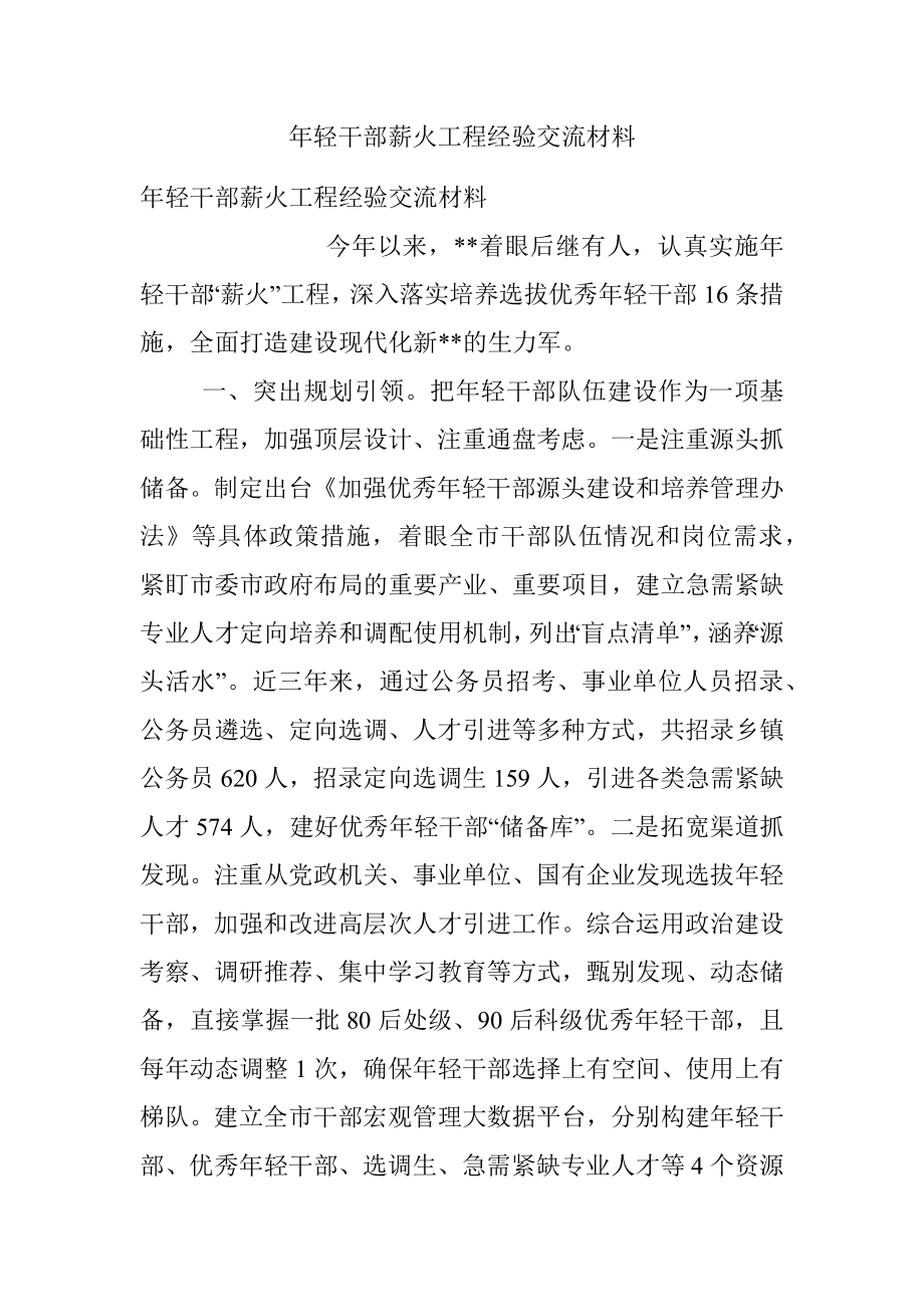 年轻干部薪火工程经验交流材料.docx_第1页