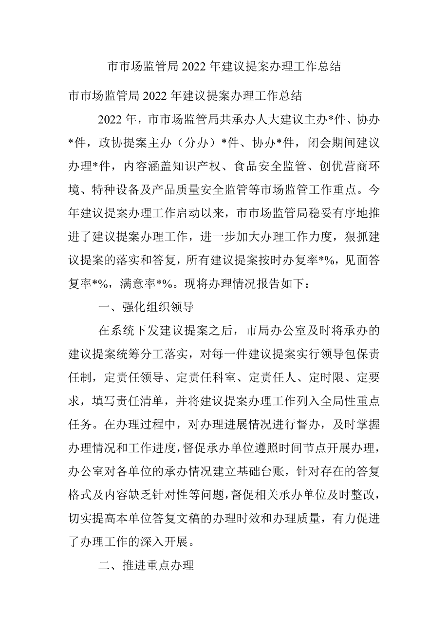 市市场监管局2022年建议提案办理工作总结.docx_第1页