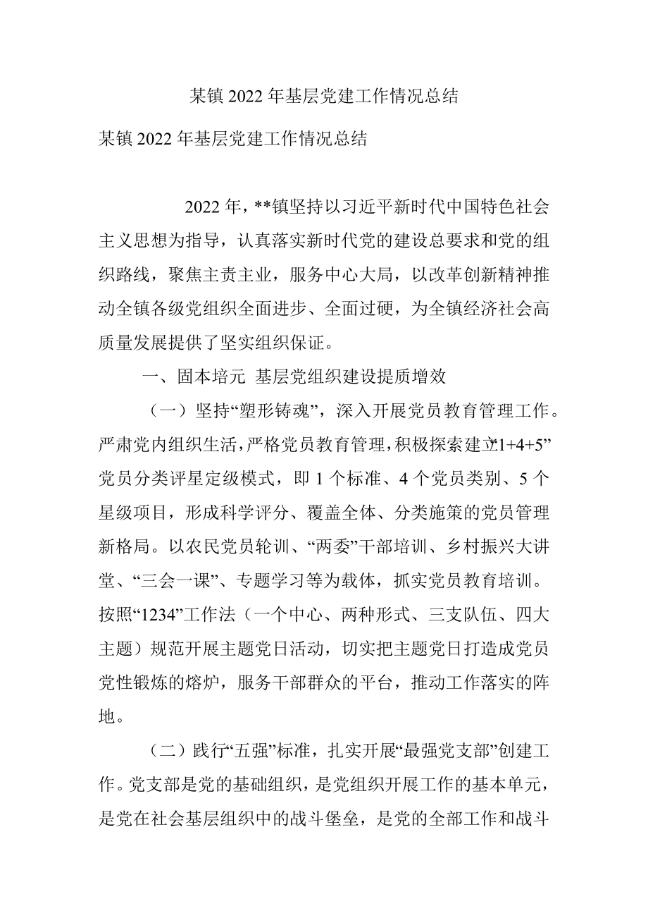 某镇2022年基层党建工作情况总结.docx_第1页