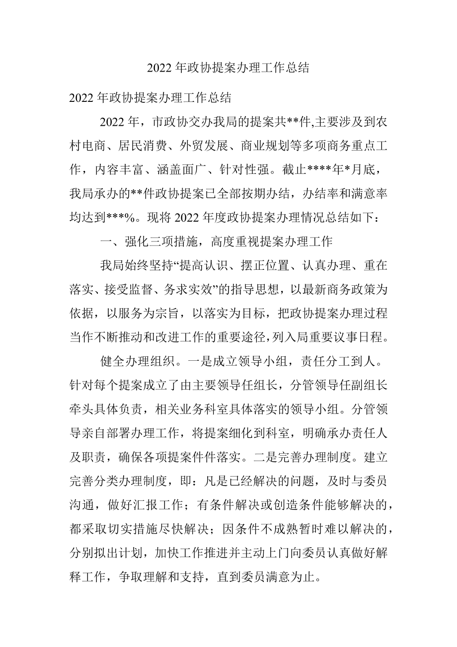 2022年政协提案办理工作总结.docx_第1页