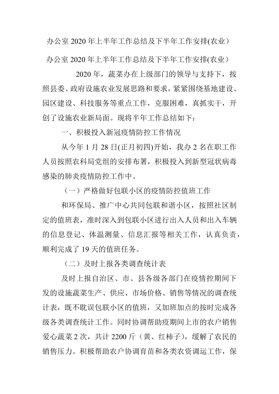 办公室2020年上半年工作总结及下半年工作安排(农业）.docx_第1页