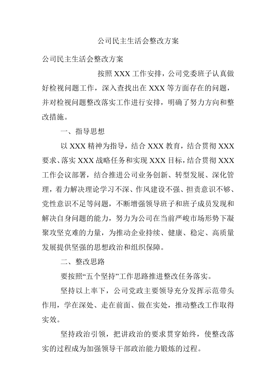 公司民主生活会整改方案.docx_第1页