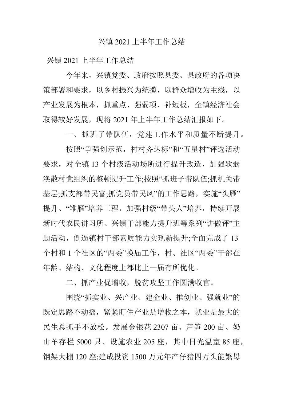 兴镇2021上半年工作总结.docx_第1页