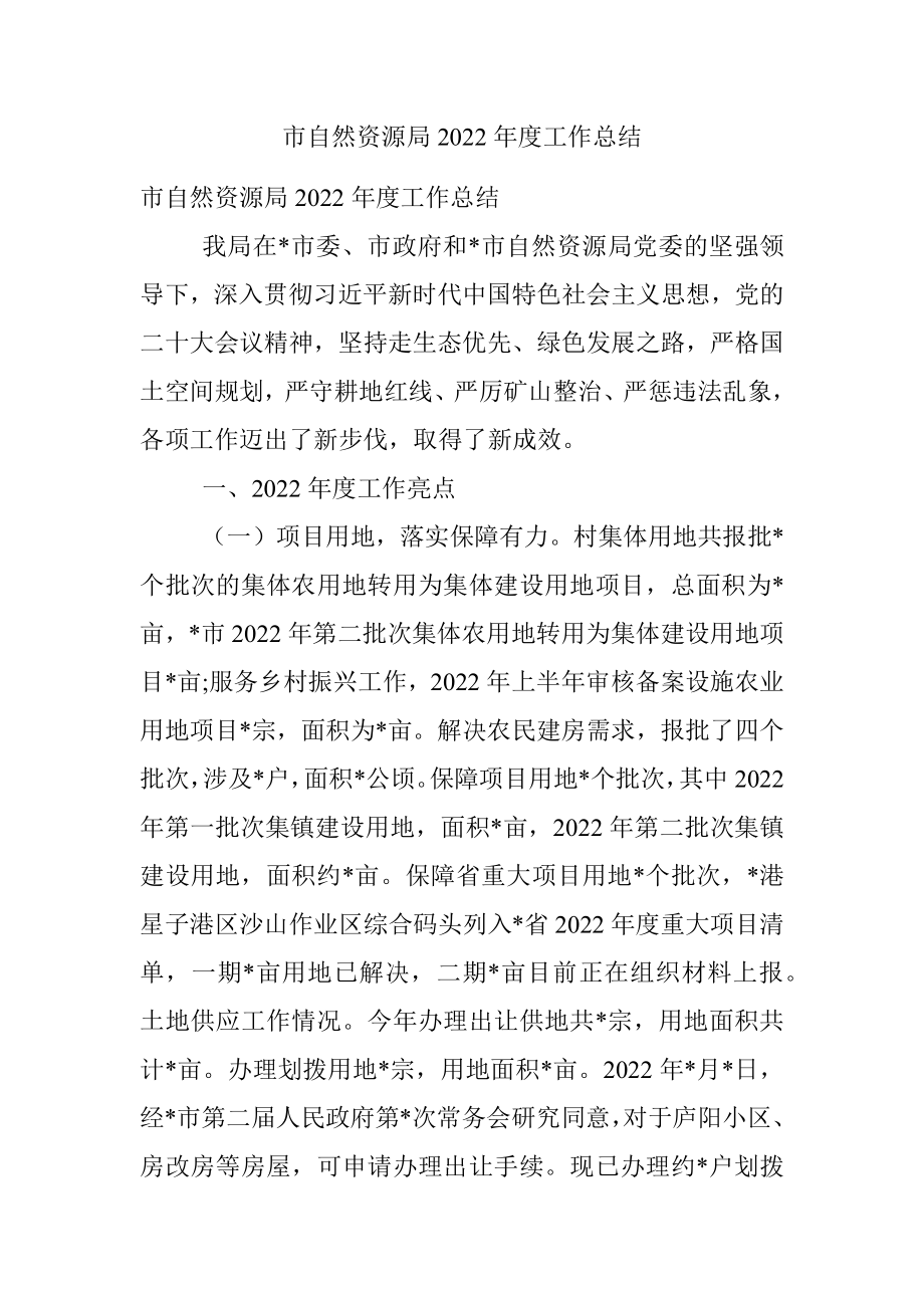 市自然资源局2022年度工作总结.docx_第1页