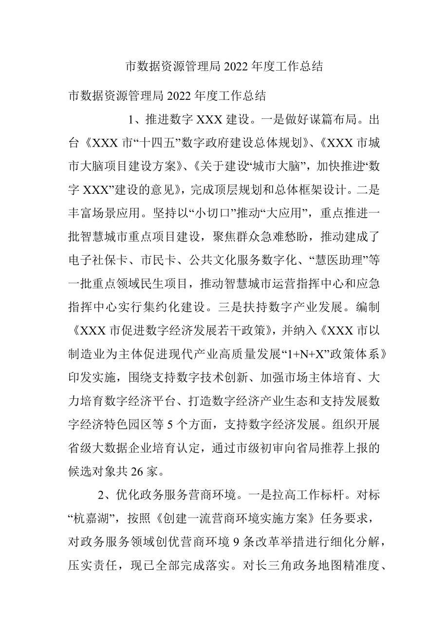 市数据资源管理局2022年度工作总结.docx_第1页