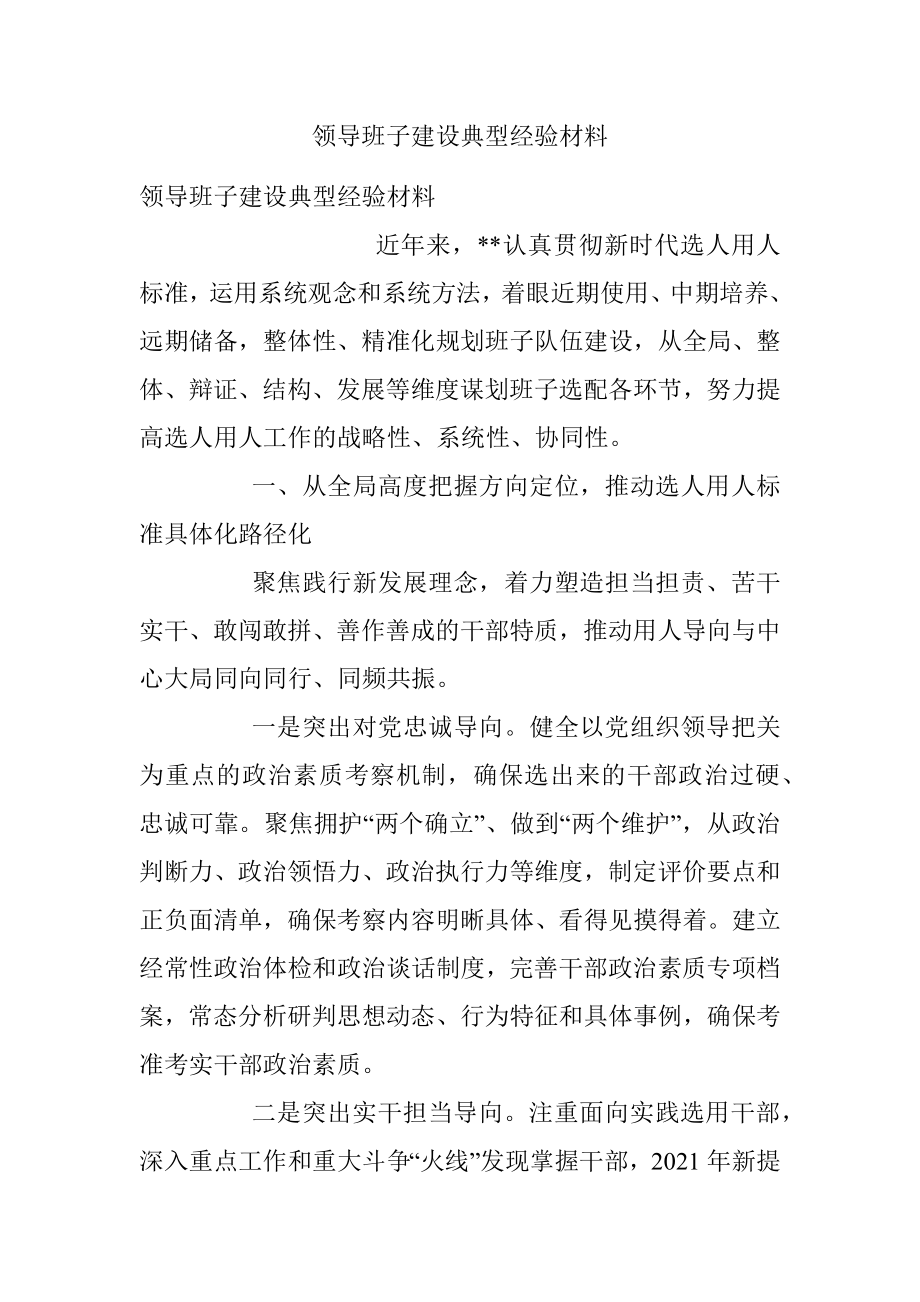 领导班子建设典型经验材料.docx_第1页