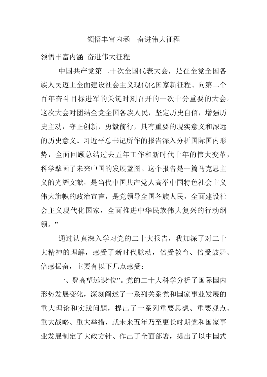 领悟丰富内涵奋进伟大征程.docx_第1页