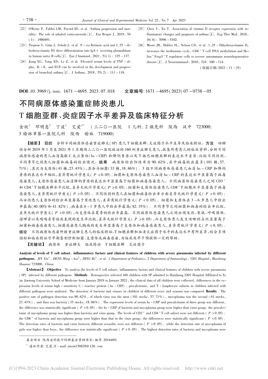 不同病原体感染重症肺炎患儿...因子水平差异及临床特征分析_金欣.pdf_第1页