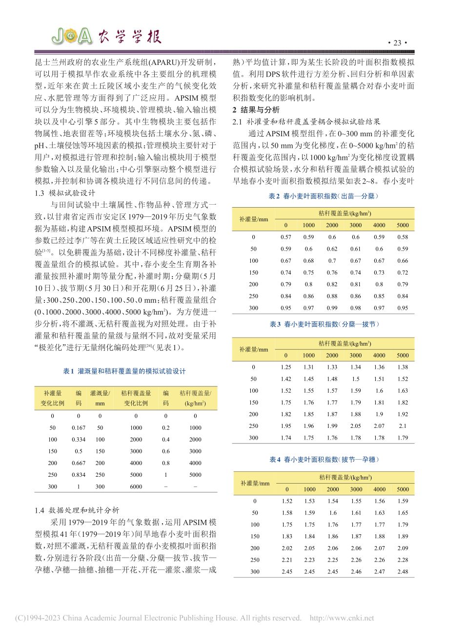 补灌量和覆盖量变化对旱地春小麦叶面积指数的影响_张磊.pdf_第3页