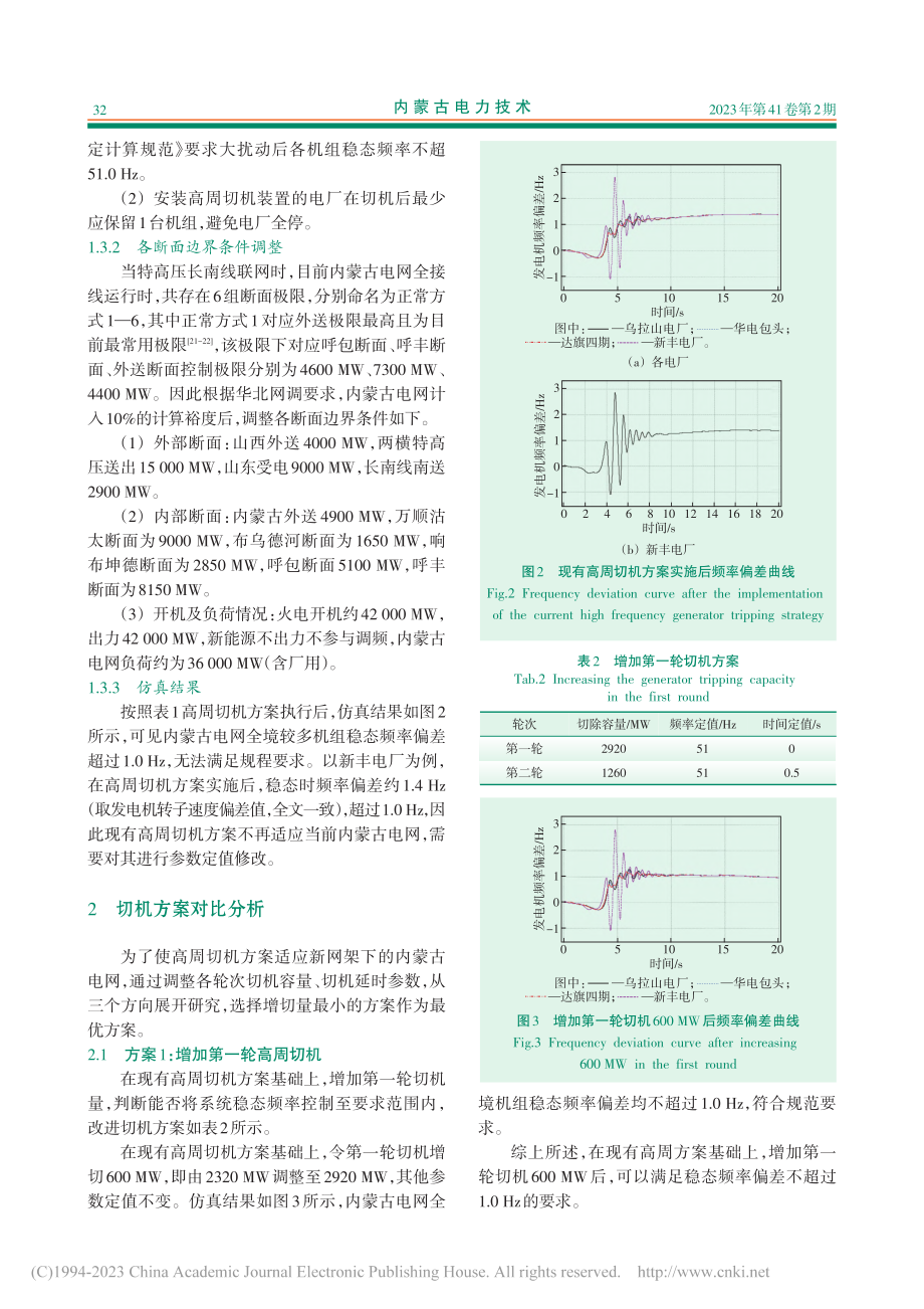 策略参数对内蒙古电网高周切机方案影响研究_雷轲.pdf_第3页