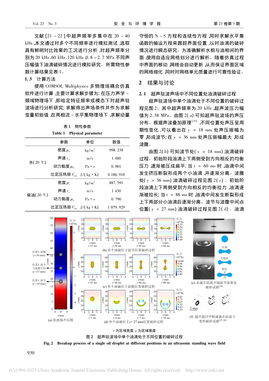 超声驻波场中狭窄通道内游离油滴破碎数值模拟_赵芳.pdf_第3页