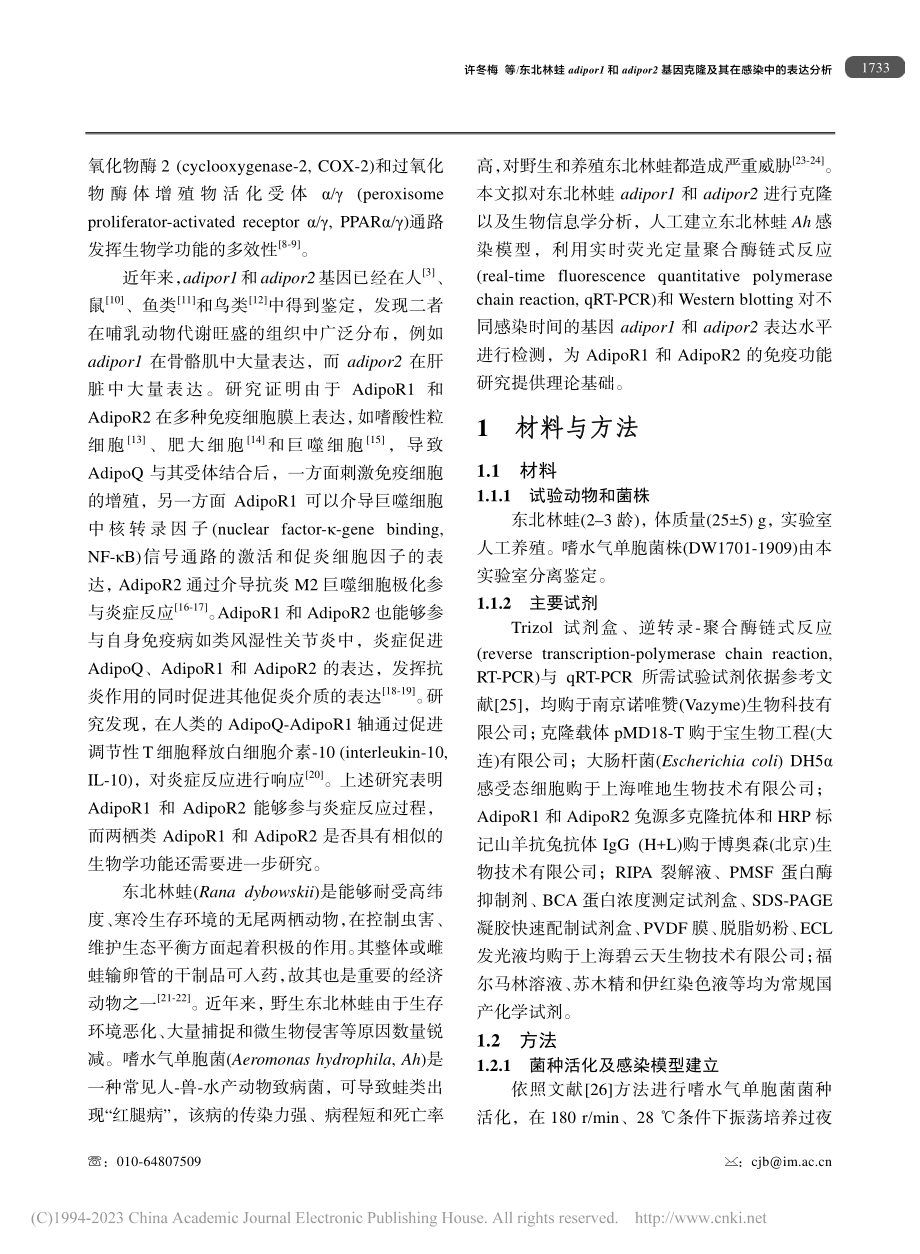 东北林蛙adipor1和a...克隆及其在感染中的表达分析_许冬梅.pdf_第3页