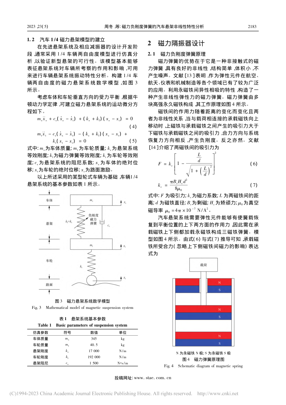 磁力负刚度弹簧的汽车悬架非线性特性分析_周冬.pdf_第3页