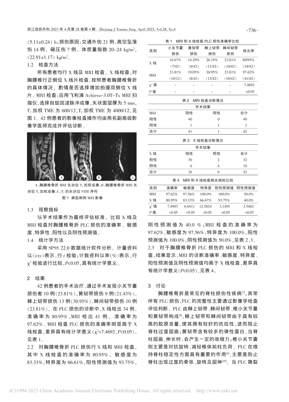 磁共振对胸腰椎骨折后部韧带复合体损伤的诊断价值研究_毛巍慧.pdf_第2页