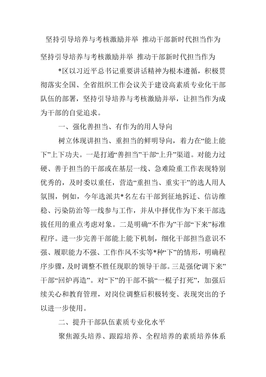 坚持引导培养与考核激励并举 推动干部新时代担当作为.docx_第1页