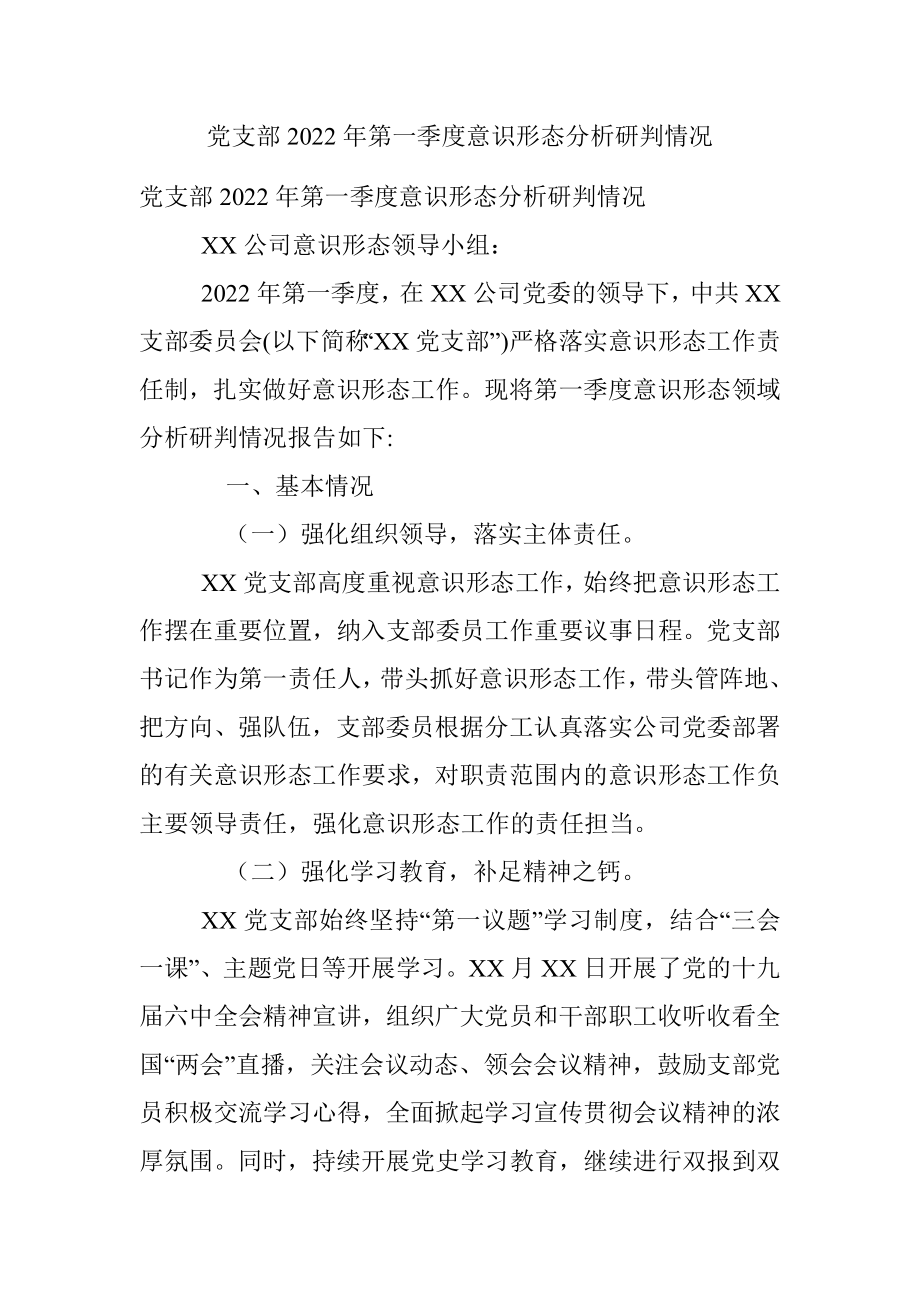 党支部2022年第一季度意识形态分析研判情况.docx_第1页