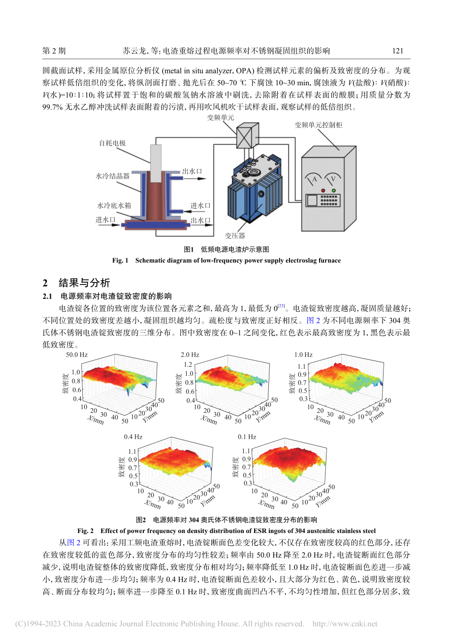 电渣重熔过程电源频率对不锈钢凝固组织的影响_苏云龙.pdf_第3页