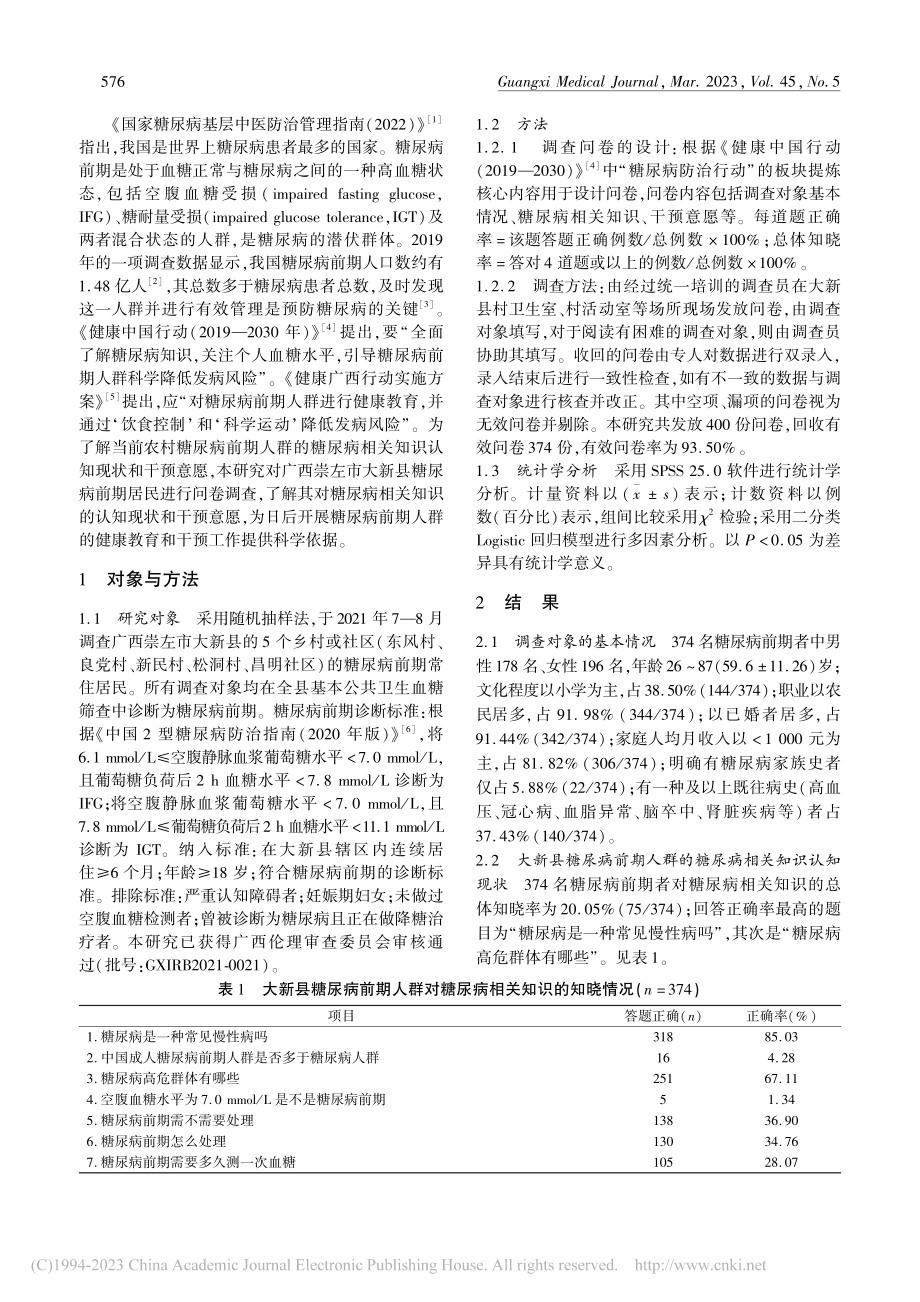 大新县糖尿病前期人群对糖尿...关知识的认知现状及干预意愿_董默.pdf_第2页