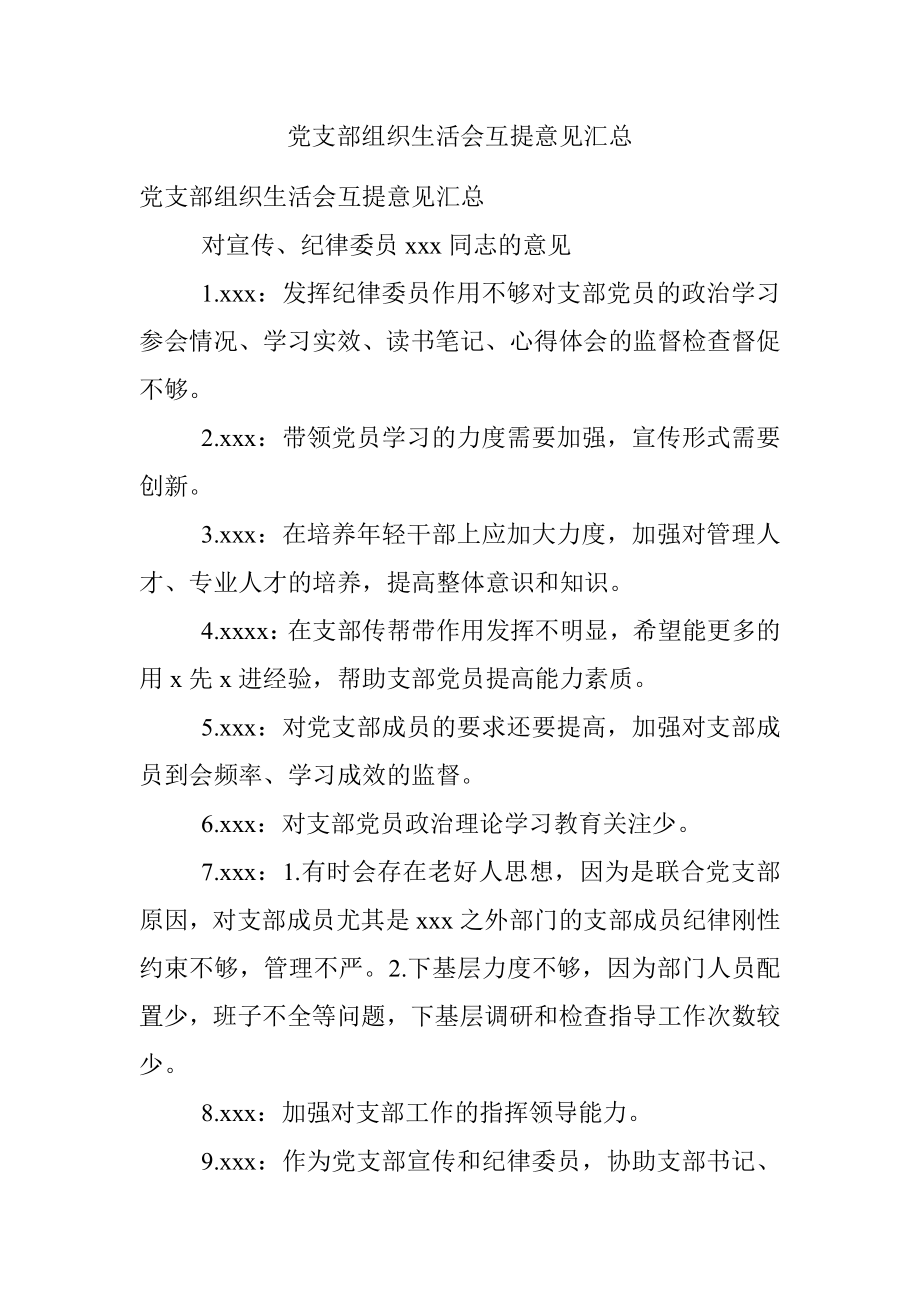 党支部组织生活会互提意见汇总.docx_第1页