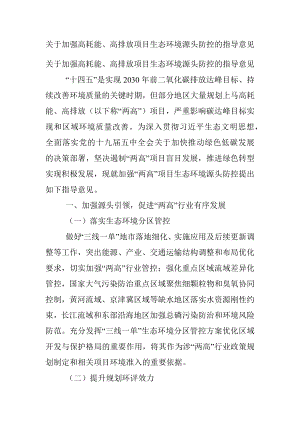 关于加强高耗能、高排放项目生态环境源头防控的指导意见.docx